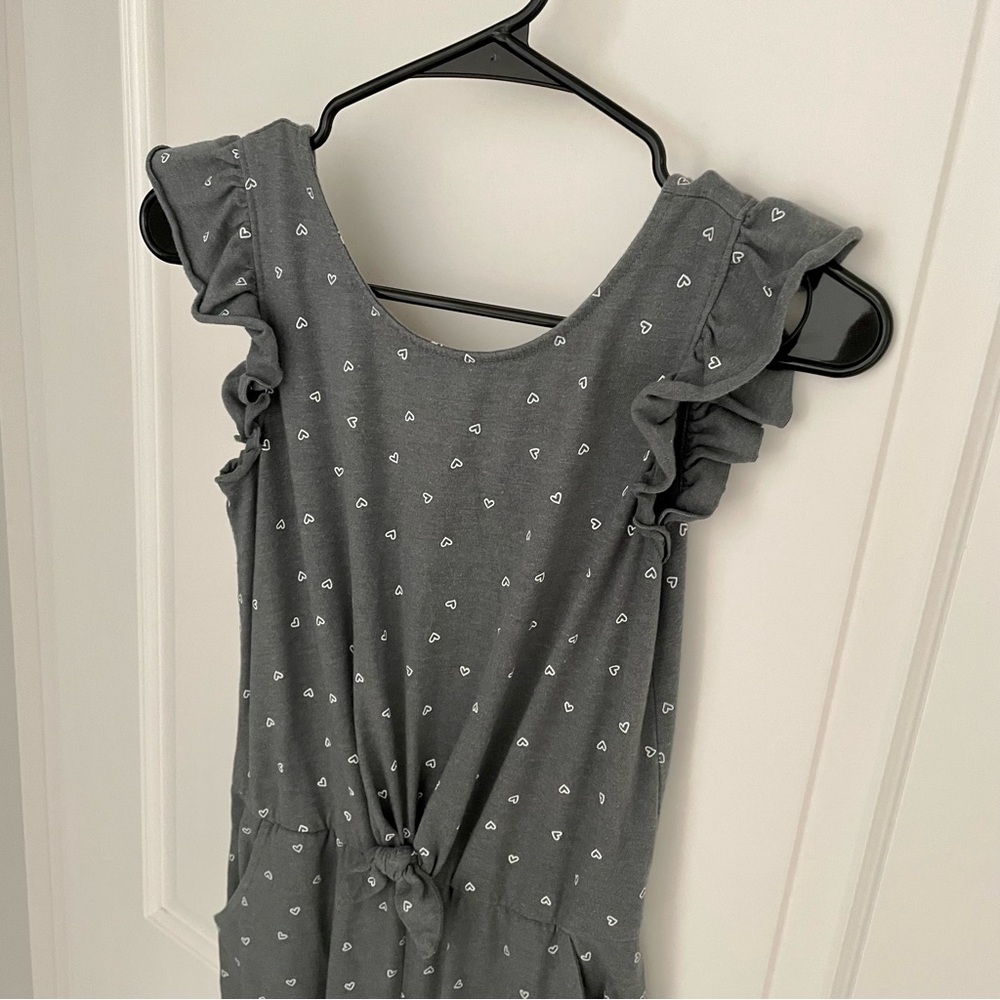 Girls size L (10/12) Grey Jumpsuit with White Hearts for Valentines Day